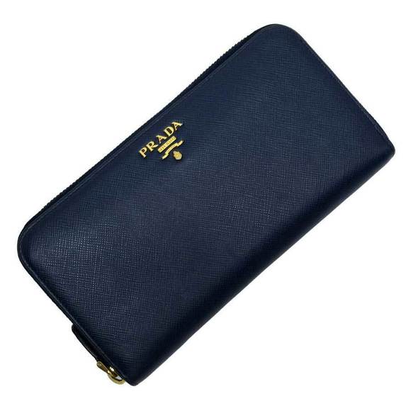 Prada zip Blue Wallet leather Saffiano Navy long - Picture 1 of 3